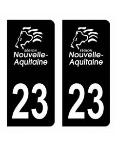 Autocollant Stickers plaque immatriculation voiture auto département 23 Creuse Logo Région Nouvelle Aquitaine Lion Noir
