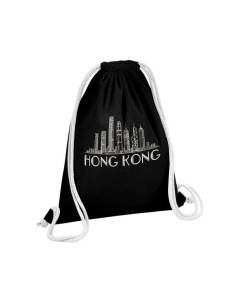 Sac de Gym en Coton Noir Hong Kong Minimalist Asie Voyage Architecture 12 Litres