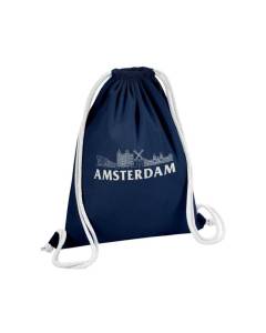 Sac de Gym en Coton Bleu Amsterdam Minimalist Voyage Pays-Bas Tourisme 12 Litres