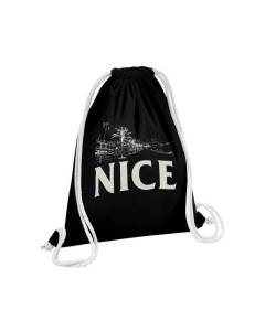 Sac de Gym en Coton Noir Nice Minimalist Ville France Sud Soleil 12 Litres