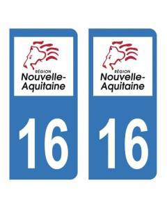 Autocollant Stickers plaque immatriculation voiture auto département 16 Charente Logo Région Nouvelle Aquitaine Lion