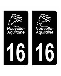 Autocollant Stickers plaque immatriculation voiture auto département 16 Charente Logo Région Nouvelle Aquitaine Lion Noir