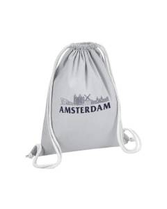 Sac de Gym en Coton Gris Amsterdam Minimalist Voyage Pays-Bas Tourisme 12 Litres