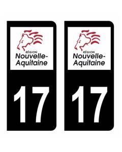 Autocollant Stickers plaque immatriculation voiture dept 17 Charente-Maritime Logo Région Nouvelle Aquitaine Lion Noir Couleur