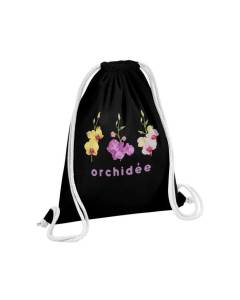 Sac de Gym en Coton Noir Orchidée Fleurs Minimaliste Aquarelle Chic Jardin Amour 12 Litres