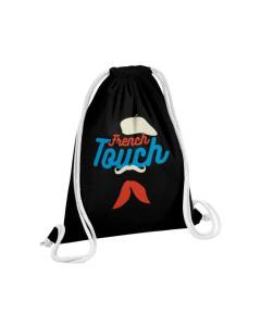 Sac de Gym en Coton Noir French Touch Moustache Beret Bébé 12 Litres