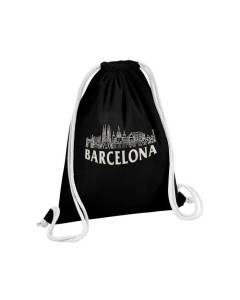 Sac de Gym en Coton Noir Barcelona Minimalist Espagne Barcelone Voyage 12 Litres