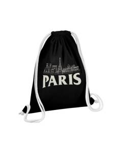 Sac de Gym en Coton Noir Paris Minimalist France Ville Tour Eiffel Louvre 12 Litres
