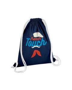 Sac de Gym en Coton Bleu French Touch Moustache Beret Bébé 12 Litres