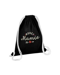 Sac de Gym en Coton Noir Merci Mamie Amour Coeur Grand-Mère 12 Litres