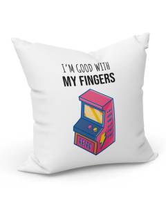 Housse de coussin Blanc I'm Good with my Fingers Jeux Video Game Retro Gaming (40x40cm)