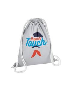 Sac de Gym en Coton Gris French Touch Moustache Beret Bébé 12 Litres