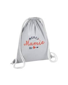 Sac de Gym en Coton Gris Merci Mamie Amour Coeur Grand-Mère 12 Litres