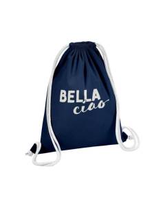 Sac de Gym en Coton Bleu Bella Ciao Femme Italie Série Féminisme 12 Litres