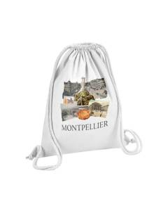 Sac de Gym en Coton Blanc Montpellier Collage Ville France Sud Patrimoine 12 Litres