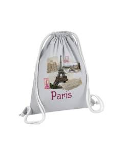 Sac de Gym en Coton Gris Paris Collage France Ville Tour Eiffel Louvre 12 Litres