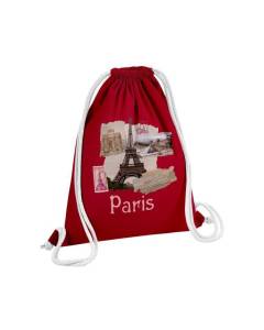 Sac de Gym en Coton Rouge Paris Collage France Ville Tour Eiffel Louvre 12 Litres