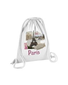 Sac de Gym en Coton Blanc Paris Collage France Ville Tour Eiffel Louvre 12 Litres