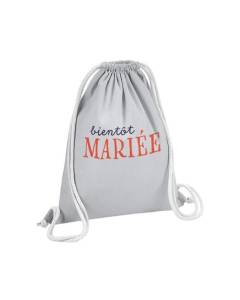 Sac de Gym en Coton Gris Bientôt Mariée Femme Mariage Famille Amour 12 Litres