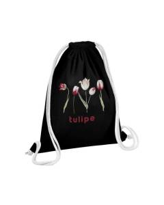 Sac de Gym en Coton Noir Tulipe Fleurs Minimaliste Illustration Chic Jardin Amour 12 Litres