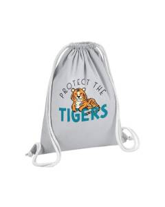 Sac de Gym en Coton Gris Protect the Tigers Animaux Tigres Nature 12 Litres