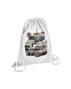 Sac de Gym en Coton Blanc Berlin Vintage Collage Allemagne Histoire Voyage 12 Litres