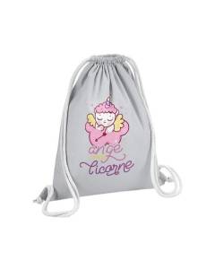 Sac de Gym en Coton Gris Ange Croisé Licorne Dessin Original Illustration Mignon 12 Litres