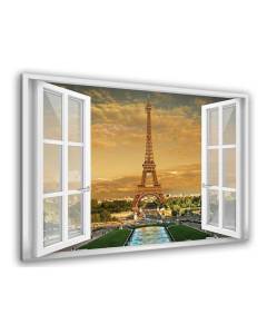 Tableau fenêtre Photo Champ de Mars et Tour Eiffel  - Made in France - 80x50cm