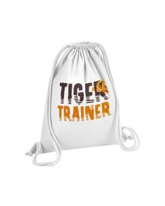 Sac de Gym en Coton Blanc Tiger Trainer Dompteur de Tigre Illustration Original 12 Litres