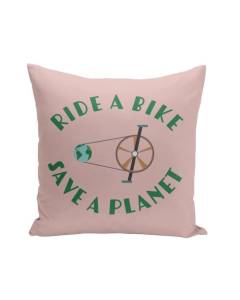 Housse de Coussin Rose 40x40 cm Ride a Bike Save a Planet Vélo Vert Ecologie