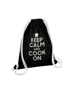 Sac de Gym en Coton Noir Keep Calm and Cook On Cuisine Chef Angleterre 12 Litres