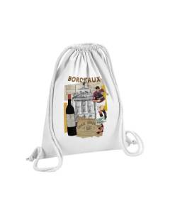 Sac de Gym en Coton Blanc Bordeaux Collage Ville France Vin Voyage 12 Litres