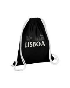 Sac de Gym en Coton Noir Lisboa Minimalist Lisbonne Portugal Voyage Tourisme 12 Litres