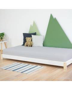 Lit simple en bois massif naturel et blanc - Benlemi - TEENY - 80 x 180 cm - Avec tiroirs - Style classique