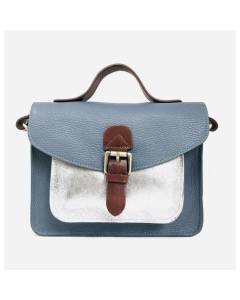 OH MY BAG Sac à main Cuir porté main et bandoulière Femmes en véritable cuir fabriqué en Italie - modèle CORTE Bleu glacier