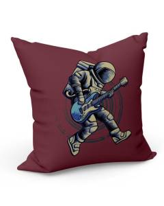 Housse de coussin Rouge Space Rocker Cosmonaute Illustration Guitare Rock Espace (40x40cm)