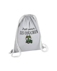 Sac de Gym en Coton Gris Prêt pour les Couches Humour Papa Bébé 12 Litres