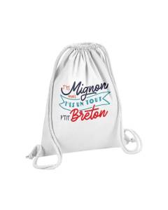 Sac de Gym en Coton Blanc T'es Mignon mais t'es un tout p'tit Breton Film Tour Montparnasse 12 Litres