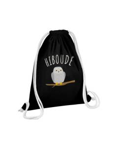 Sac de Gym en Coton Noir Hiboude Jeu de Mot Bouder Amour Animaux 12 Litres