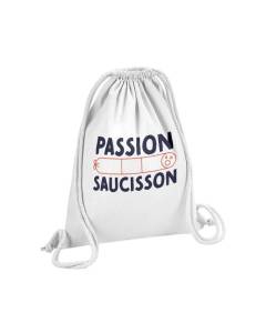 Sac de Gym en Coton Blanc Passion Saucisson Charcuterie France Apéro 12 Litres