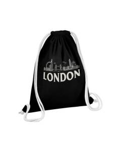 Sac de Gym en Coton Noir London Minimalist Londres Voyage Angleterre 12 Litres