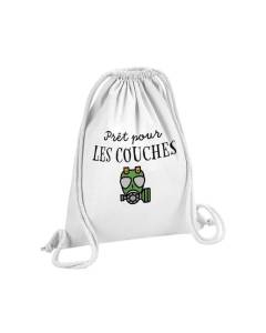 Sac de Gym en Coton Blanc Prêt pour les Couches Humour Papa Bébé 12 Litres