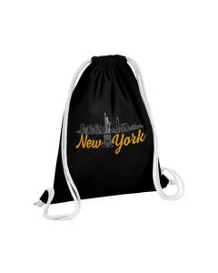 Sac de Gym en Coton Noir New York Minimalist Amérique Voyage Etats Unis 12 Litres