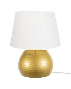 CALCUTA-Lampe de salon globe métal  doré Abat-jour: tambour tissu blanc 1 ampoule E27 vintage P40xD40xH47cm