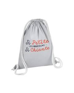 Sac de Gym en Coton Gris Si Petite, et pourtant si Chiante Humour Blague 12 Litres