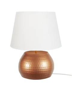 CALCUTA-Lampe de salon globe métal  cuivre Abat-jour: tambour tissu blanc 1 ampoule E27 vintage P40xD40xH47cm
