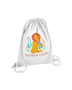 Sac de Gym en Coton Blanc Reine Maman Lion Dessin Illustration Savane 12 Litres