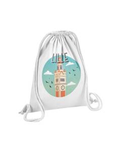 Sac de Gym en Coton Blanc Lille Le Clocher France Ville Monument Tourisme 12 Litres