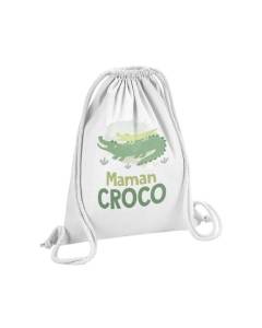 Sac de Gym en Coton Blanc Maman Croco et son Bébé Crocodile Dessin Illustration 12 Litres