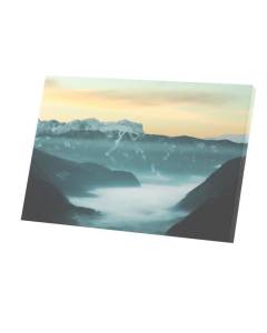 Tableau Décoratif  Soleil se Lève Montagne enneigée et vallée embrumée (45 cm x 30 cm)